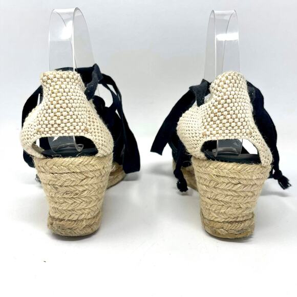 ERIC MICHAEL Black Lace Up Sequin Embroidered Espadrilles Wedges - Picture 7 of 9